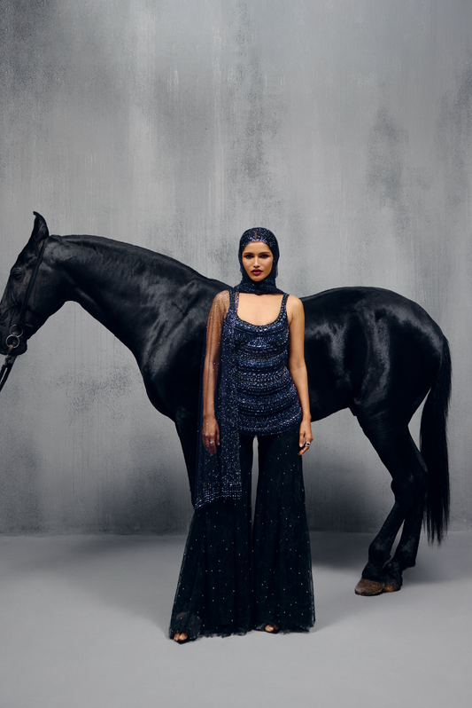 Royal Blue Embellished Kurta Pants Set