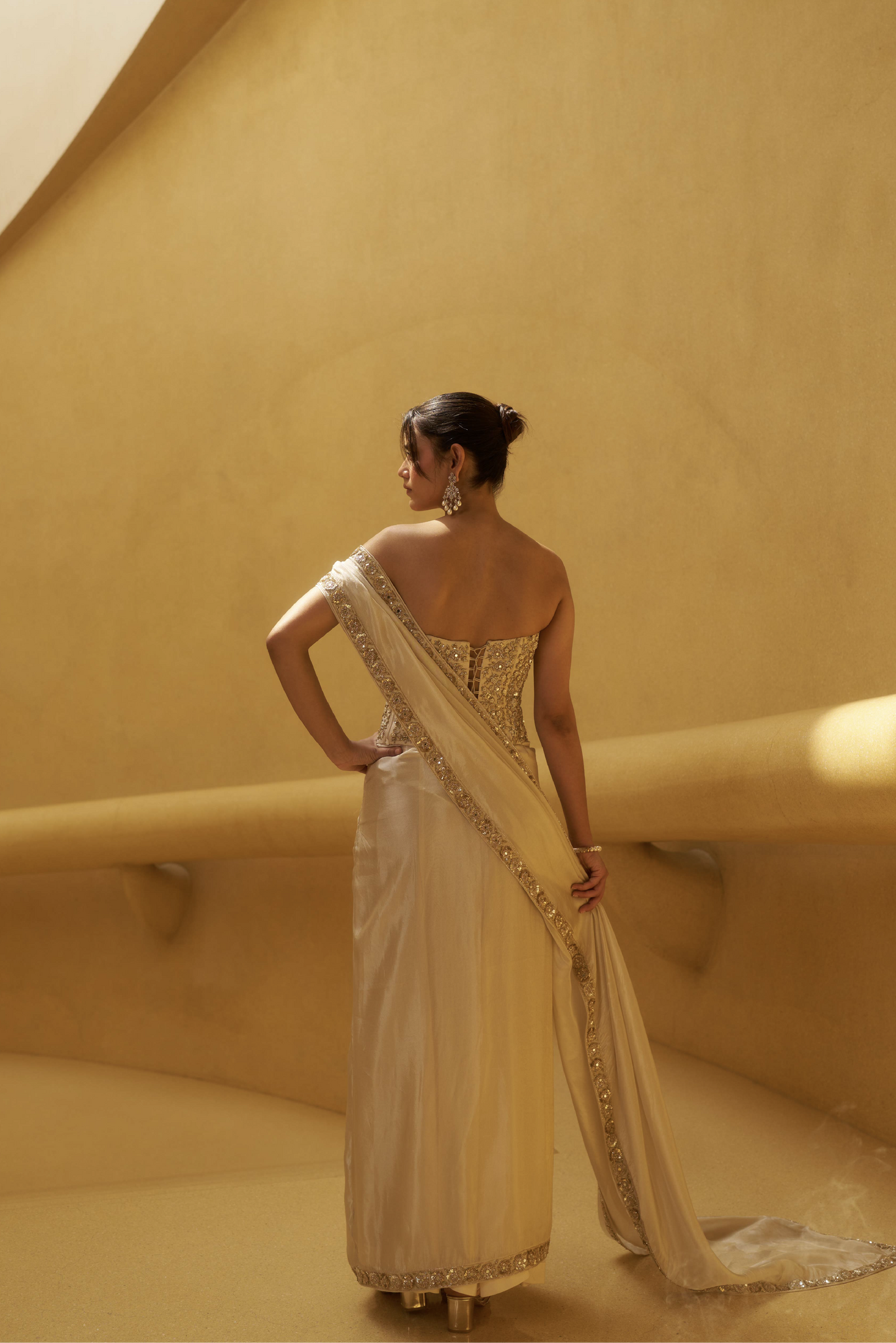 Tissue Sari Drape Set with Embroidered Corset