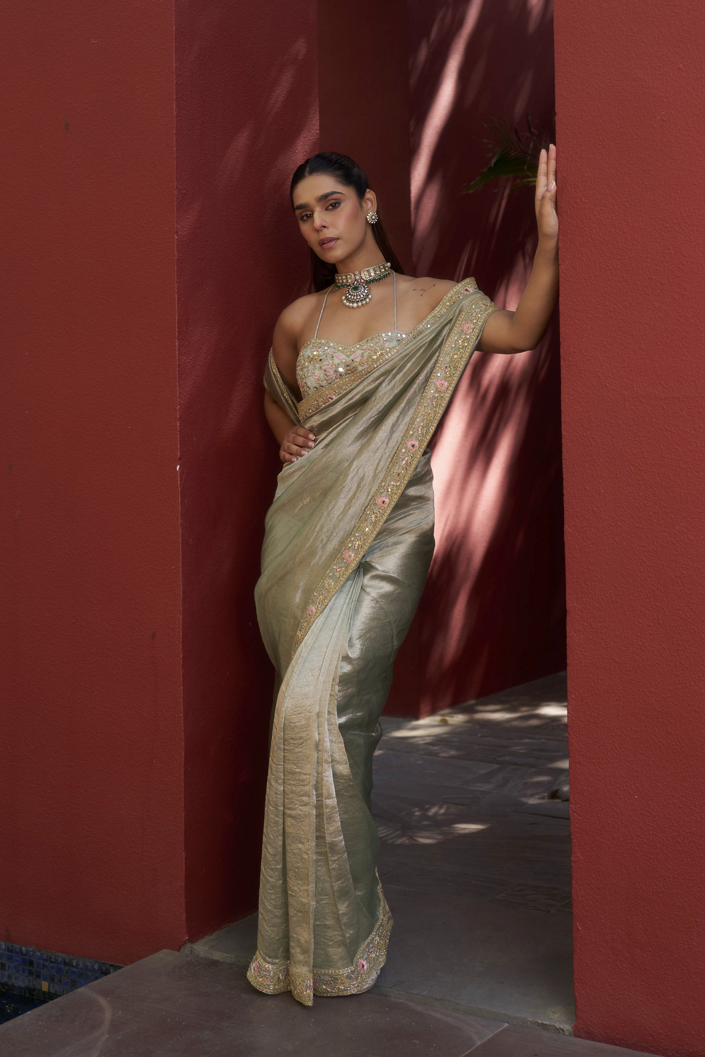 Sage Green Pure Tissue Sari
