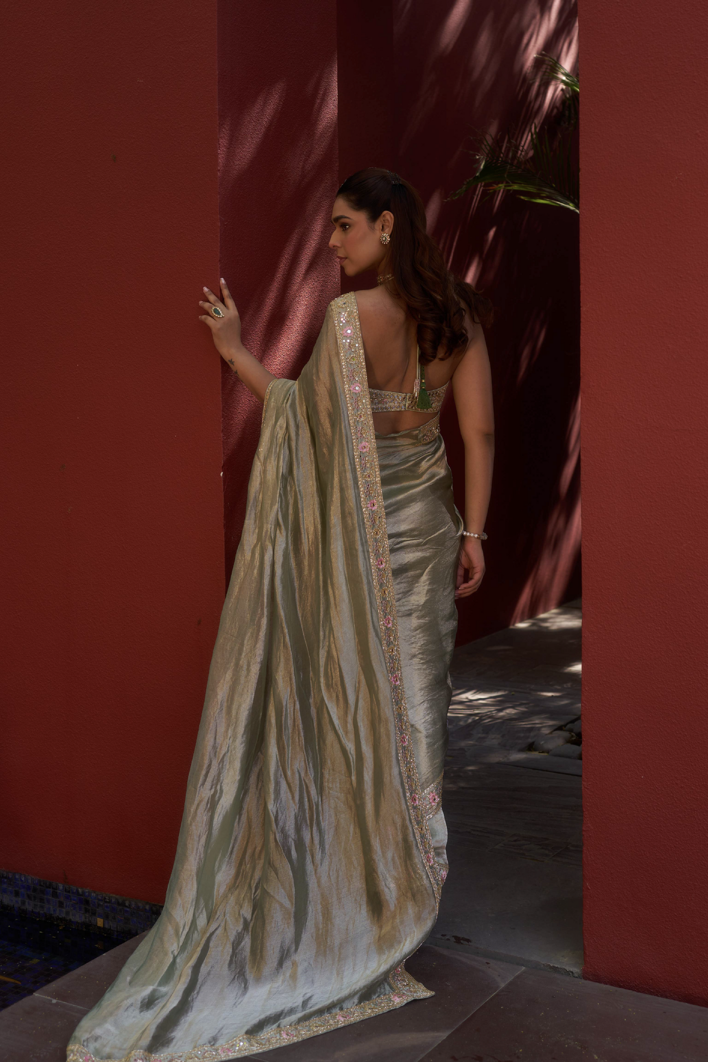 Sage Green Pure Tissue Sari