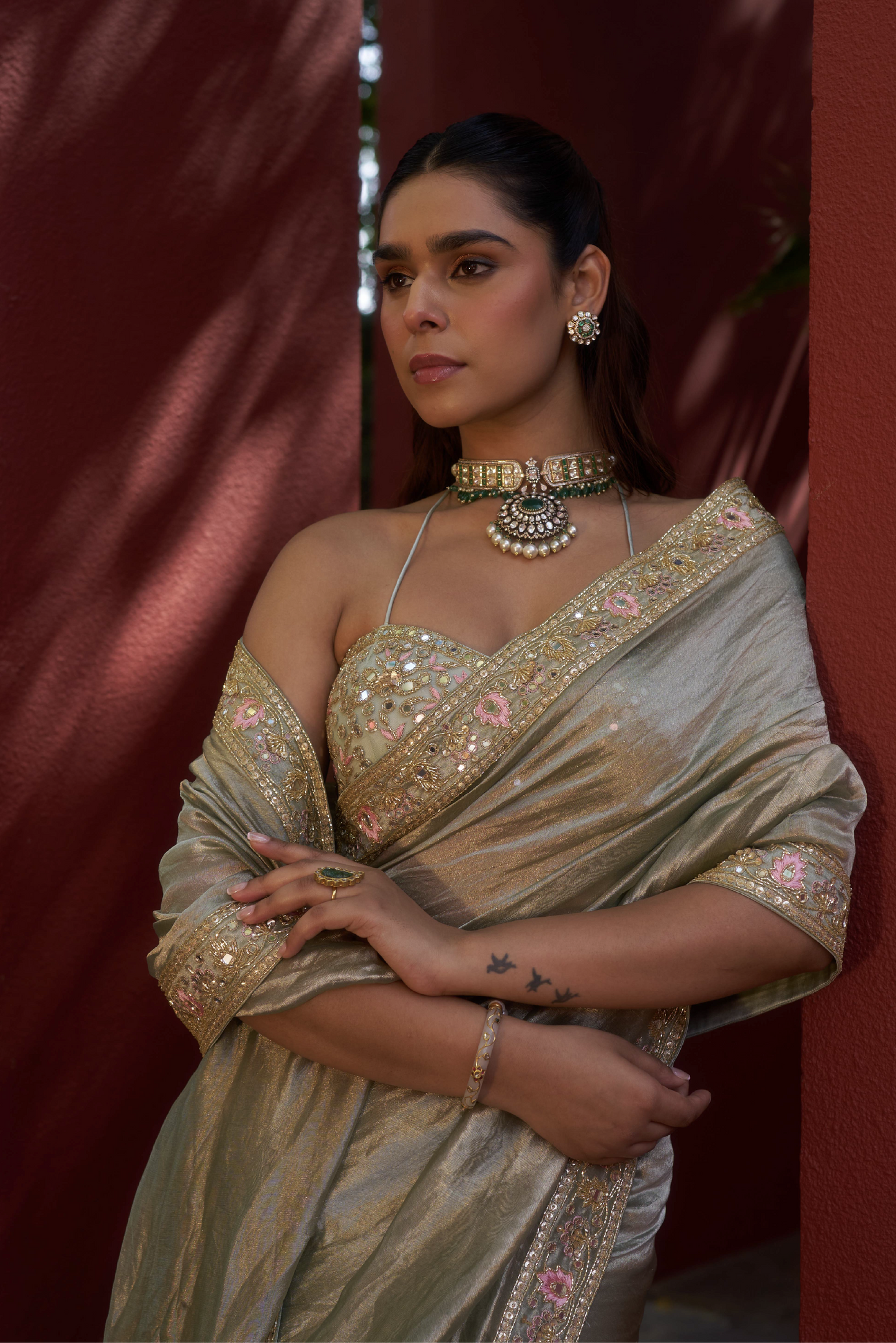 Sage Green Pure Tissue Sari