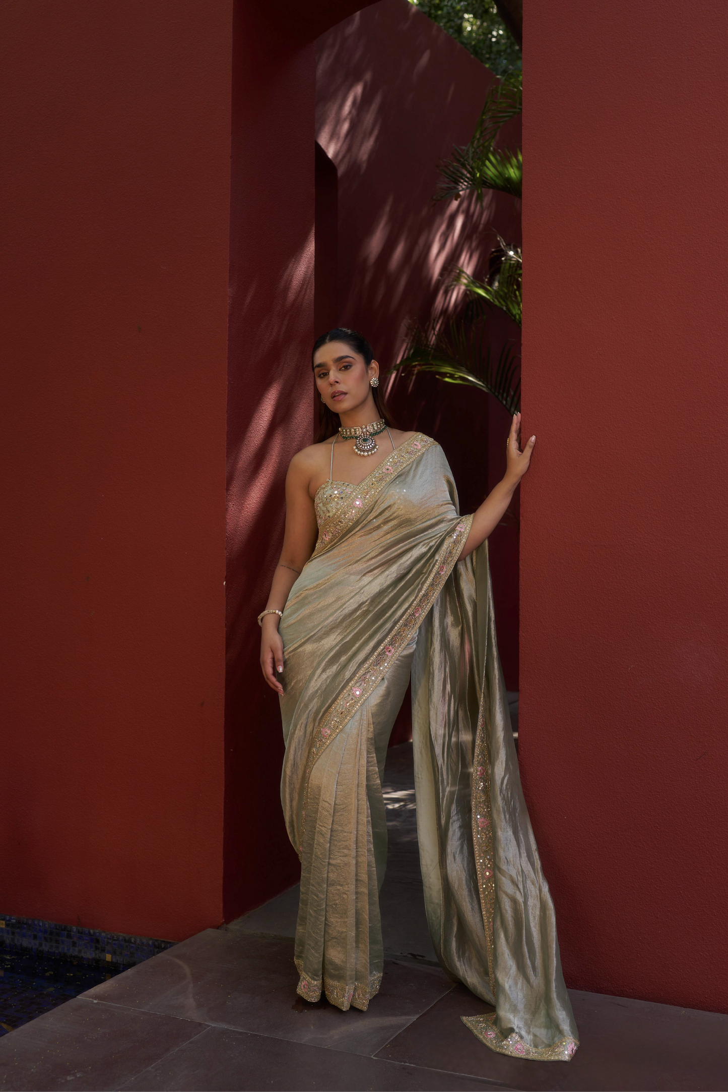 Sage Green Pure Tissue Sari